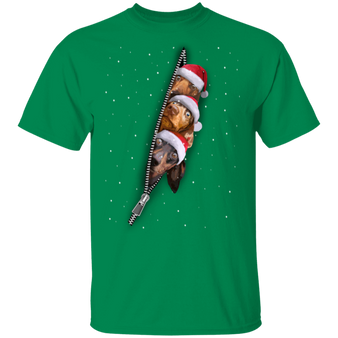 Dachshunds With Zipper Graphic Christmas T-Shirt Funny Adult Christmas Shirt Gift For Friends