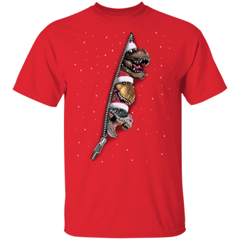 T-Rex Peeking Out Zipper Christmas T-Shirt Funny Graphic Shirt For Guys Men Christmas Gift Idea