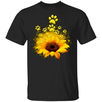Paw Dog Sunflower T-Shirt Artistic Sunflower Graphic Tees For Women, Gifts For Dog Lovers