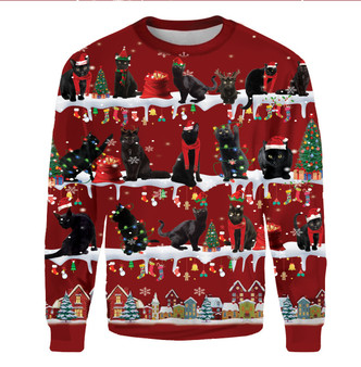 Black Cat Christmas Sweatshirt Best Gift For Cat Owner Women Men Ugly Christmas Sweatshirt