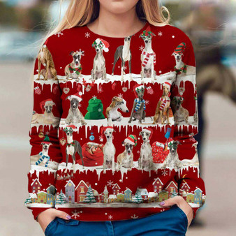 Whippet Dogs Red Ugly Christmas Sweaters Cute Dogs Xmas All Over Printed Sweatshirt For Unisex