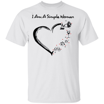 I Am A Simple Woman T-Shirt Heart Camping Wine Dog Shirt Designs Birthday Gifts For Dog Lovers