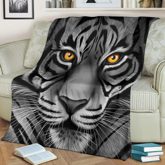 White Tiger Fleece Blanket Bleached Tiger Beautiful Portrait Blanket Winter Gifts For Family