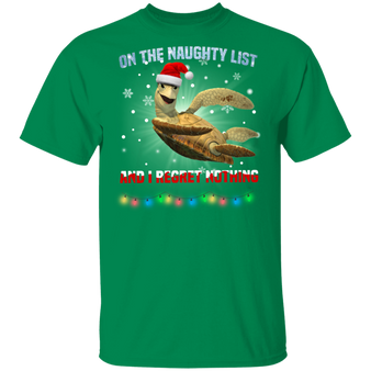 Turtle On The Naughty List Shirt Wearing Santa Hat Christmas Unisex Fashion