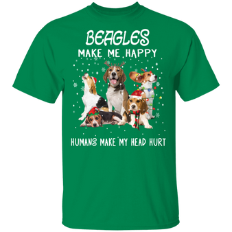 Beagles Make Me Happy Humans Make My Head Hurt T-Shirt Xmas Graphic Tees Gifts For Dog Lovers