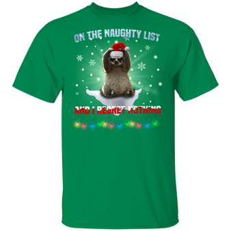 Sloth On The Naughty List And I Regret Nothing T-Shirt Funny Christmas Gifts For Sloth Lovers