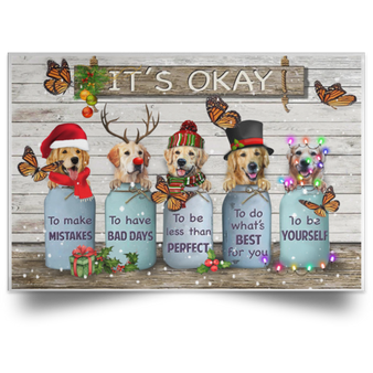 Butterfly Golden Dogs It's Okay Quotes Christmas Poster Wood Vintage Decors For Dog Lovers