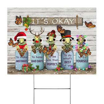 Butterfly  Sea Turtles It's Okay Quotes Christmas Yard Sign Outdoor Party Decor For Family