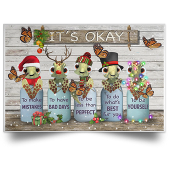 Turtles It's Okay Wooden Pattern Christmas Poster Vintage Gifts For Wall Art Decor