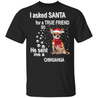 I Asked Santa For A True Friend So He Sent Me A Chihuahua T-Shirt Humour Christmas Presents