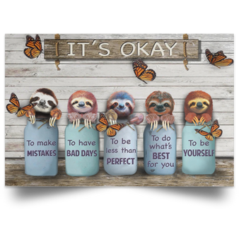 Sloths It's Okay Inspirational Quotes Poster Wooden Motivational Gifts Wall Art Decor