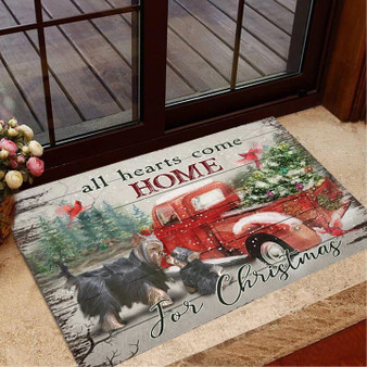 Yorkies All Hearts Come Home For Christmas Doormat Seasonal Designs Gifts For Yorkie Lovers