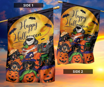 Wiener-Dogs With Pumpkins Halloween Moon Flag Happy Halloween Garden Flag Party Decorations