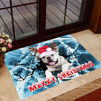 Merry Christmas French Bulldog Doormat Funny Dog Ice Crack Doormat House Decor