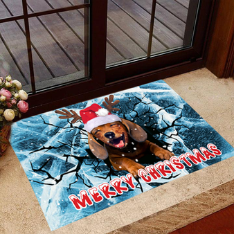 Merry Christmas Dachshund Doormat Cute Dog Ice Crack Doormat Unique Home Decoration