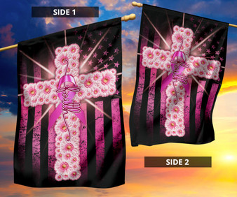 Floral Cross Faith Ribbon American Flag Breast Cancer Awareness Products Christian Gifts