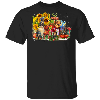 Dachshunds With Christmas Gifts Box Snowfall Sunflower T-Shirt Christmas Shirt Ideas Dog Gifts