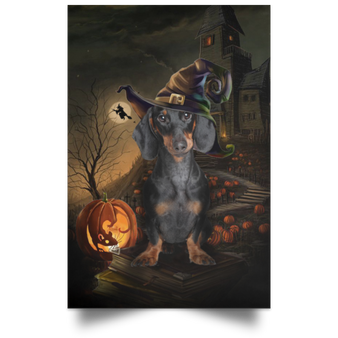 Witch Dachshund Poster Halloween Home Decor Wall Art Poster For Gift Dachshund Owner