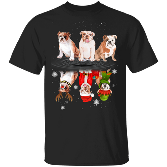 Bulldog Water Reflection Christmas T-Shirt Couples Christmas Costumes 2020 Gifts For Dog Lovers