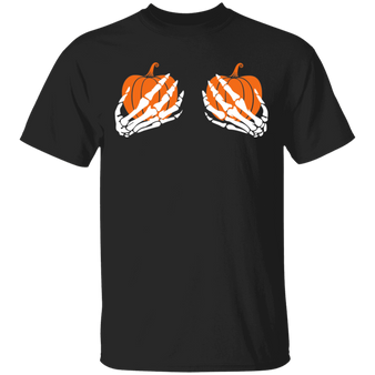 Skeleton Hands Boobs Pumpkin T-Shirt Funny Halloween Shirts Urban Outfitters Unisex Clothes