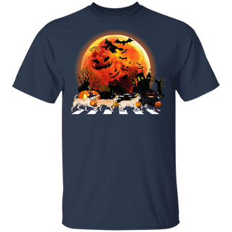 Chihuahua Walking With Pumpkin Blood Moon T-Shirt Halloween Gifts For Dog Owners