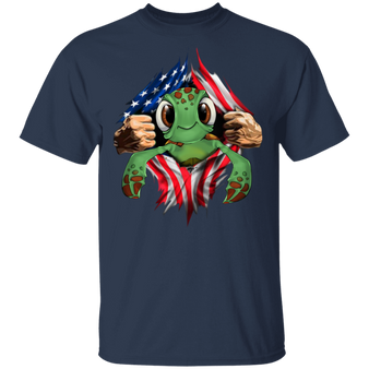 Turtle Heartbeat Inside American Flag T-Shirt American Pride Cute Fourth Of July Shirts