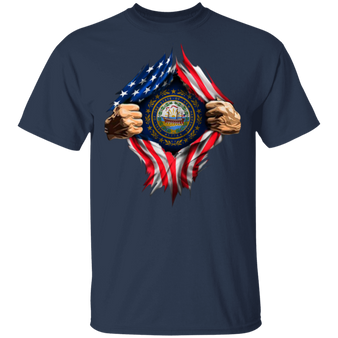 New Hampshire Heartbeat Inside American Flag T-Shirt American Pride Patriotic Tee Shirts