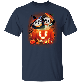 Cute Panda With Pumpkin Halloween T-Shirt Gift For Wife Family Halloween Costumes