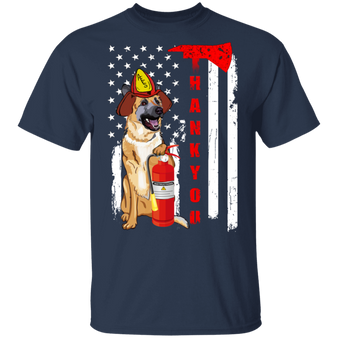 Firefighter Dog Thank You American Flag Shirt German Shepherd T-Shirt