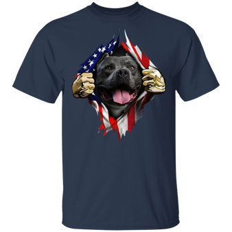 Pitbull Inside American Flag T-Shirt Fourth Of July Flag Patriotic Gift For Dog Lovers