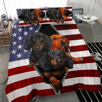 Cute Dachshund American Flag Bedding Set  - Daughter In Law Gifts For Winter