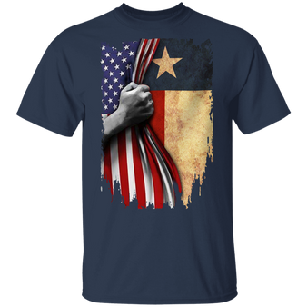 Texas Flag Inside American Flag T-Shirt Fourth Of July Shirts Gift For Patriotic