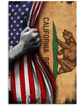 California Flag Inside American Flag Vertical Poster Fourth Of July Poster Gift For Patriotic