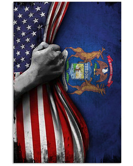 Michigan Flag Inside American Flag Vertical Poster 4th Of July Poster Patriotic Gifts