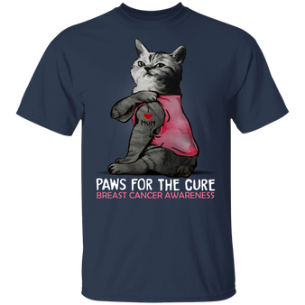 Paws For The Cure Breast Cancer Awareness - Cat Tattoo I Love Mom Shirt