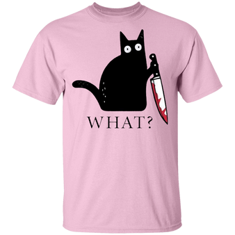 Cat What Funny Black Cat Holding Knife Murderous Funny Cat T-Shirt