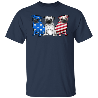 3 Pug American Flag 4th Of July Dog Lover Pug Shirts