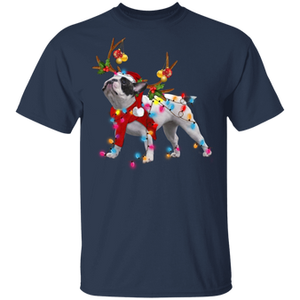 Cute French Bulldog Christmas Lights Reindeer T-Shirt Holiday Gifts For Dog Lover