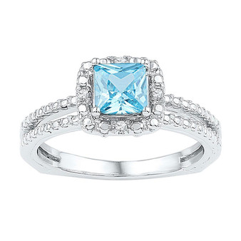 Gemstone Fashion Ring |  Sterling Silver Womens Princess Lab-Created Blue Topaz Solitaire Ring 1 Cttw |  Splendid Jewellery