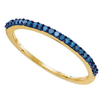 Diamond Band | 10kt Yellow Gold Womens Round Blue Color Enhanced Diamond Band Ring 1/5 Cttw |  Splendid Jewellery