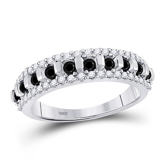 Diamond Band | 10kt White Gold Womens Round Black Color Enhanced Diamond Symmetrical Band Ring 1/2 Cttw |  Splendid Jewellery