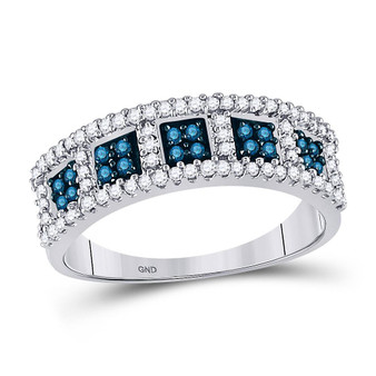 Diamond Band |  10kt White Gold Womens Round Blue Color Enhanced Diamond Band Ring 1/2 Cttw |  Splendid Jewellery