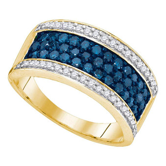 Diamond Band | 10kt Yellow Gold Womens Round Blue Color Enhanced Diamond Band 1 Cttw |  Splendid Jewellery