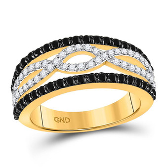 Diamond Band | 10kt Yellow Gold Womens Round Black Color Enhanced Diamond Band Ring 1 Cttw |  Splendid Jewellery