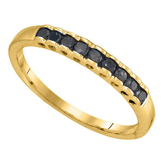 Diamond Band | 10kt Yellow Gold Womens Princess Black Color Enhanced Diamond Band Ring 1/4 Cttw |  Splendid Jewellery