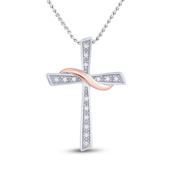 Diamond Cross Pendant |  10kt Two-tone Gold Womens Round Diamond Cross Pendant 1/20 Cttw |  Splendid Jewellery