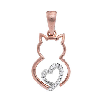 Diamond Animal & Bug Pendant |  10kt Two-tone Rose Gold Womens Round Diamond Kitty Cat Animal Pendant 1/20 Cttw |  Splendid Jewellery