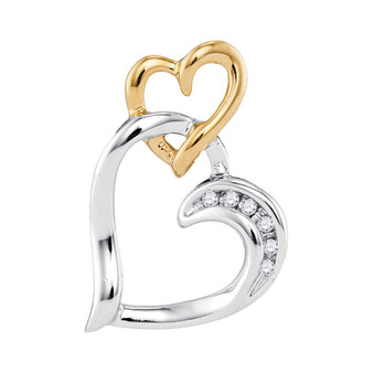 Diamond Heart & Love Symbol Pendant |  10kt Two-tone White Yellow Gold Womens Round Diamond Heart Pendant .03 Cttw |  Splendid Jewellery