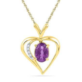 Gemstone Heart & Love Symbol Pendant |  10kt Yellow Gold Womens Oval Lab-Created Amethyst Heart Pendant 3/4 Cttw |  Splendid Jewellery