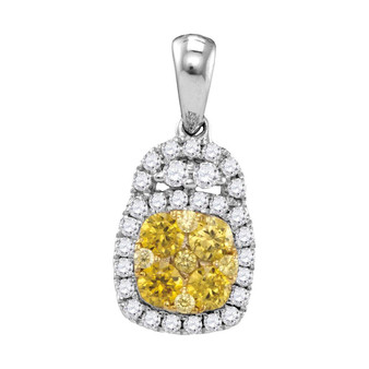 Diamond Cluster Pendant |  14kt White Gold Womens Round Yellow Diamond Cluster Pendant 3/4 Cttw |  Splendid Jewellery